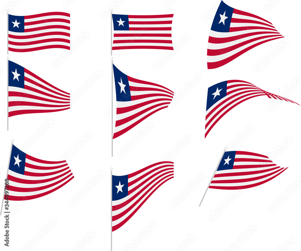 Vector Illustration of Set with Liberia Flag Vector Illustration of Set with Liberia Flag