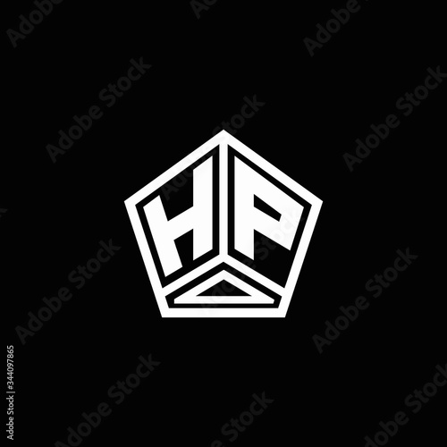 HP logo monogram with negative space pentagon line design templateH photo