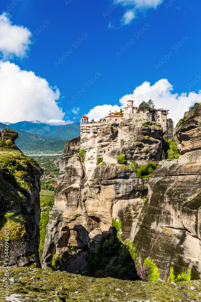 Mysterious hanging over rocks monasteries of Meteora, Greece