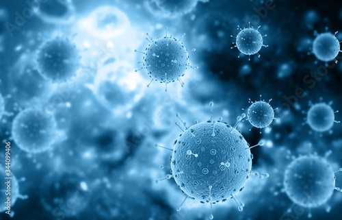 Virus cell attacks immune system. Medical background. 3d render.