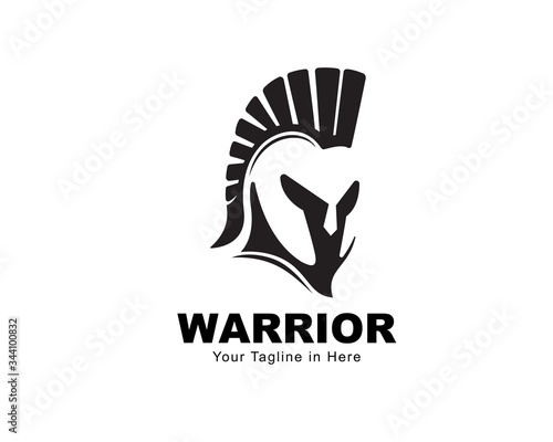 head Spartan helmet front view logo design inspiration