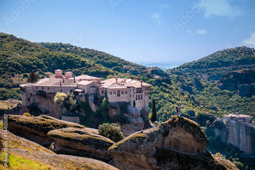 Mysterious hanging over rocks monasteries of Meteora, Greece