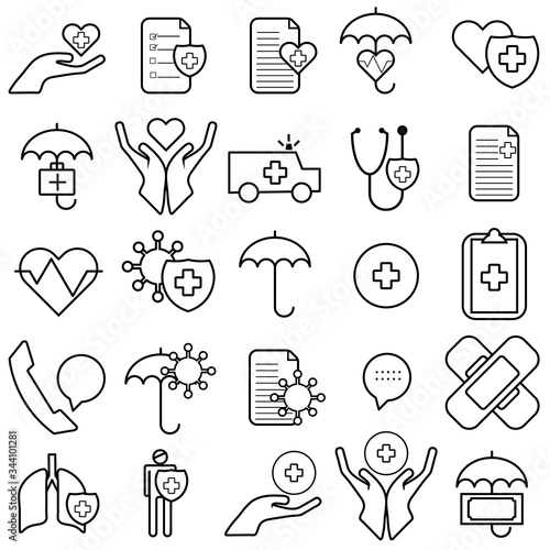 Flat and thin line icons set, health insurance icon, vector illustration