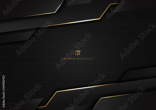 Abstract technology geometric glowing gold and black color shiny motion dark metallic background.