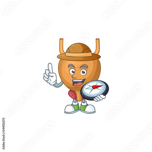 World explorer bladder cartoon design style using compass