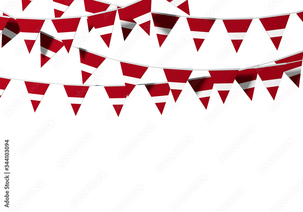 Fototapeta premium Latvia flag festive bunting against a plain background. 3D Rendering