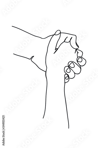 Iine drawing of holding hands together. - Vector illustration photo