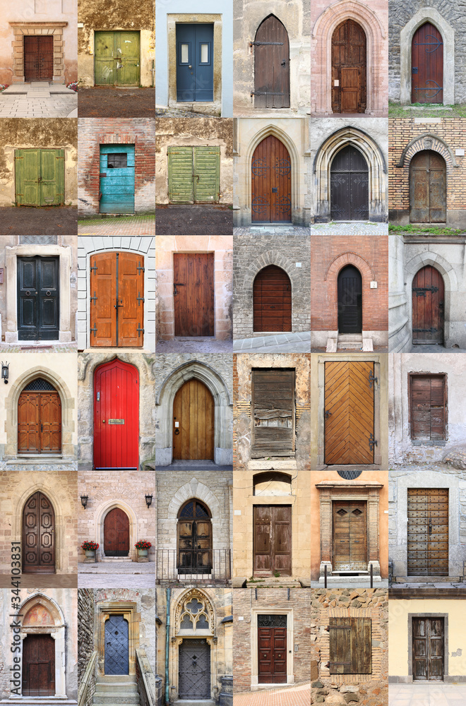 Collage of medieval front doors