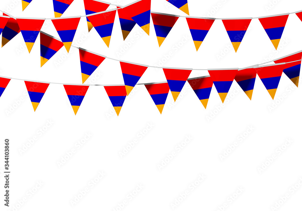 Armenia flag festive bunting against a plain background. 3D Rendering Armenia flag festive bunting against a plain background. 3D Rendering