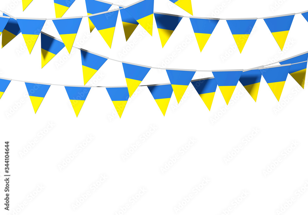 Ukraine flag festive bunting against a plain background. 3D Rendering Ukraine flag festive bunting against a plain background. 3D Rendering