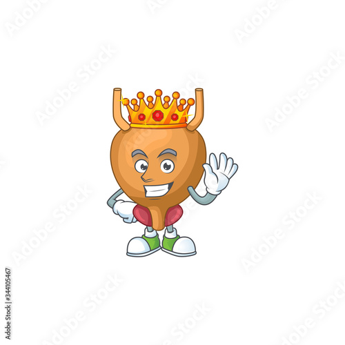 The Charismatic King of bladder cartoon character design wearing gold crown