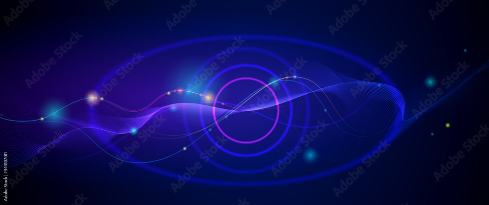 Fototapeta premium Illustration Abstract glowing, neon light effect. Vector design communication techno on blue background. Futuristic digital technology for web or banner background
