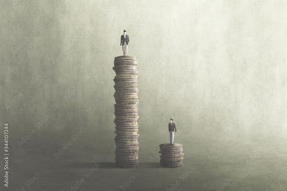 illustration of salary comparison, inequality concept - obrazy, fototapety, plakaty 