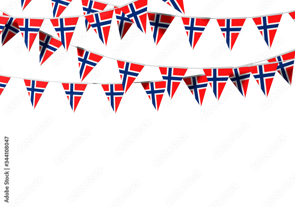 Obraz premium Norway flag festive bunting against a plain background. 3D Rendering