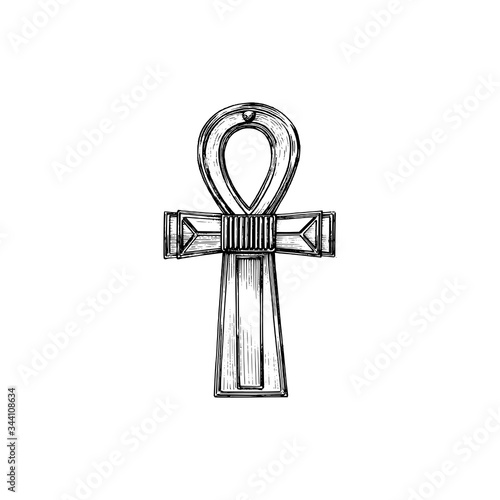 Ankh, Key of Life, vector illustration in engraving style. Vintage pastiche of mystical symbol. Sketch of esoteric sign.