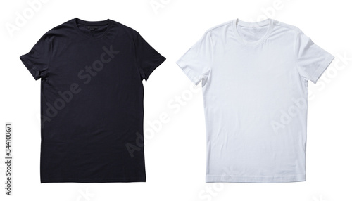 T-shirt design fashion concept, blank black and white t-shirt, shirt front isolated. Mock up.
