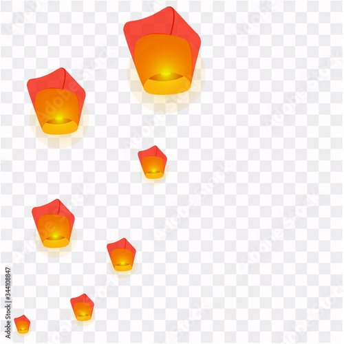 Chinese flying lantern on a transparent background