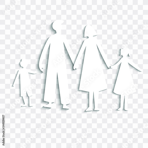 Paper cutout family, family house, family cut out of paper on a transparent background. vector illustration