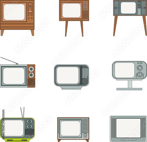 Various retro television icon set 