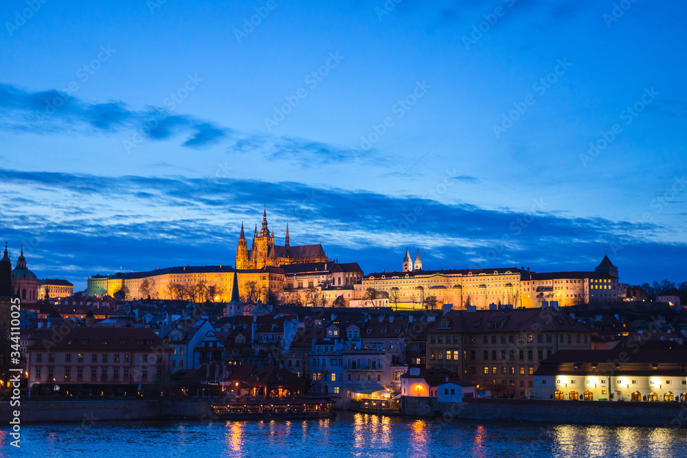 Fototapeta premium View from Charles Bridge with St. Vitus Cathedral, Night