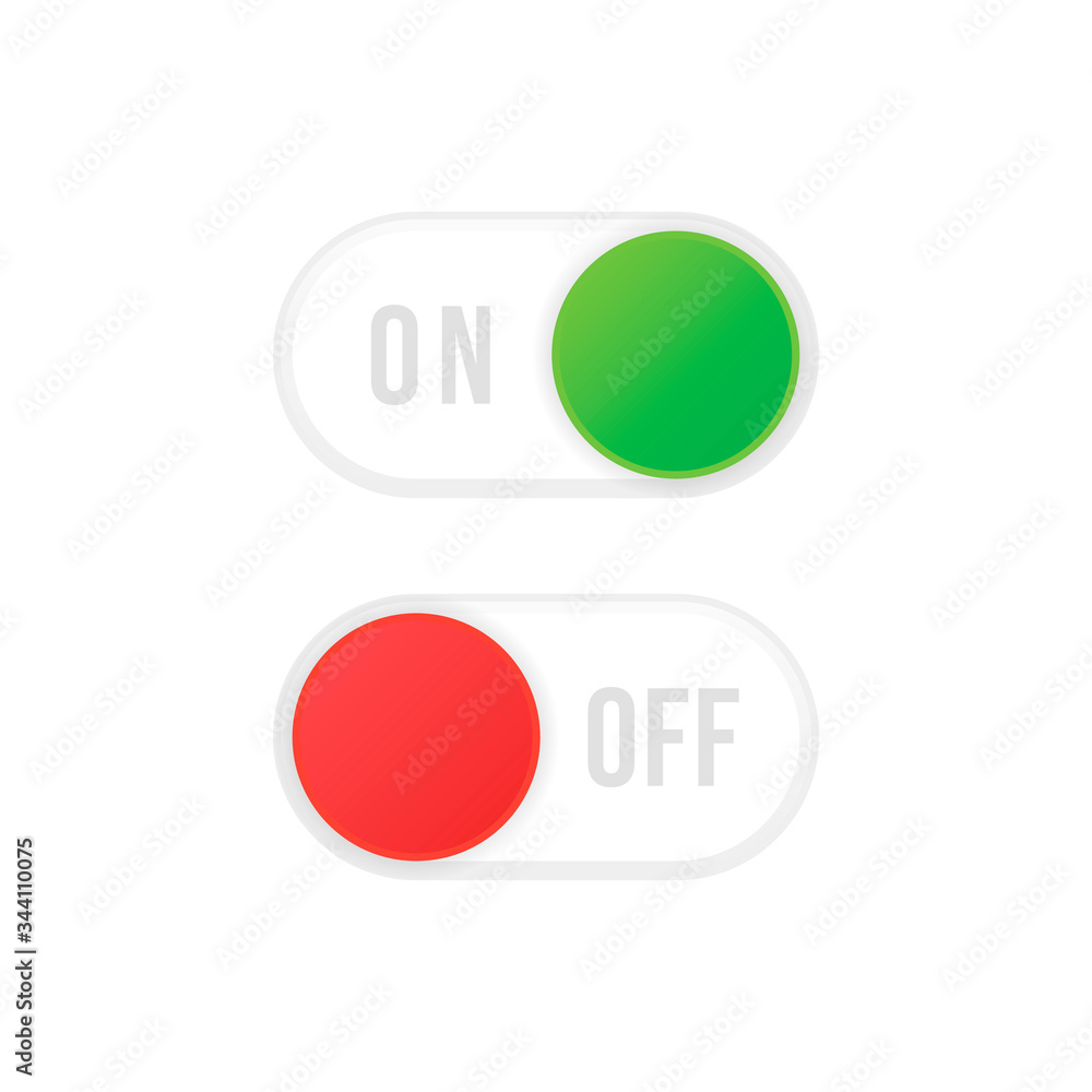 On and Off toggle switch buttons. Material design switch buttons set