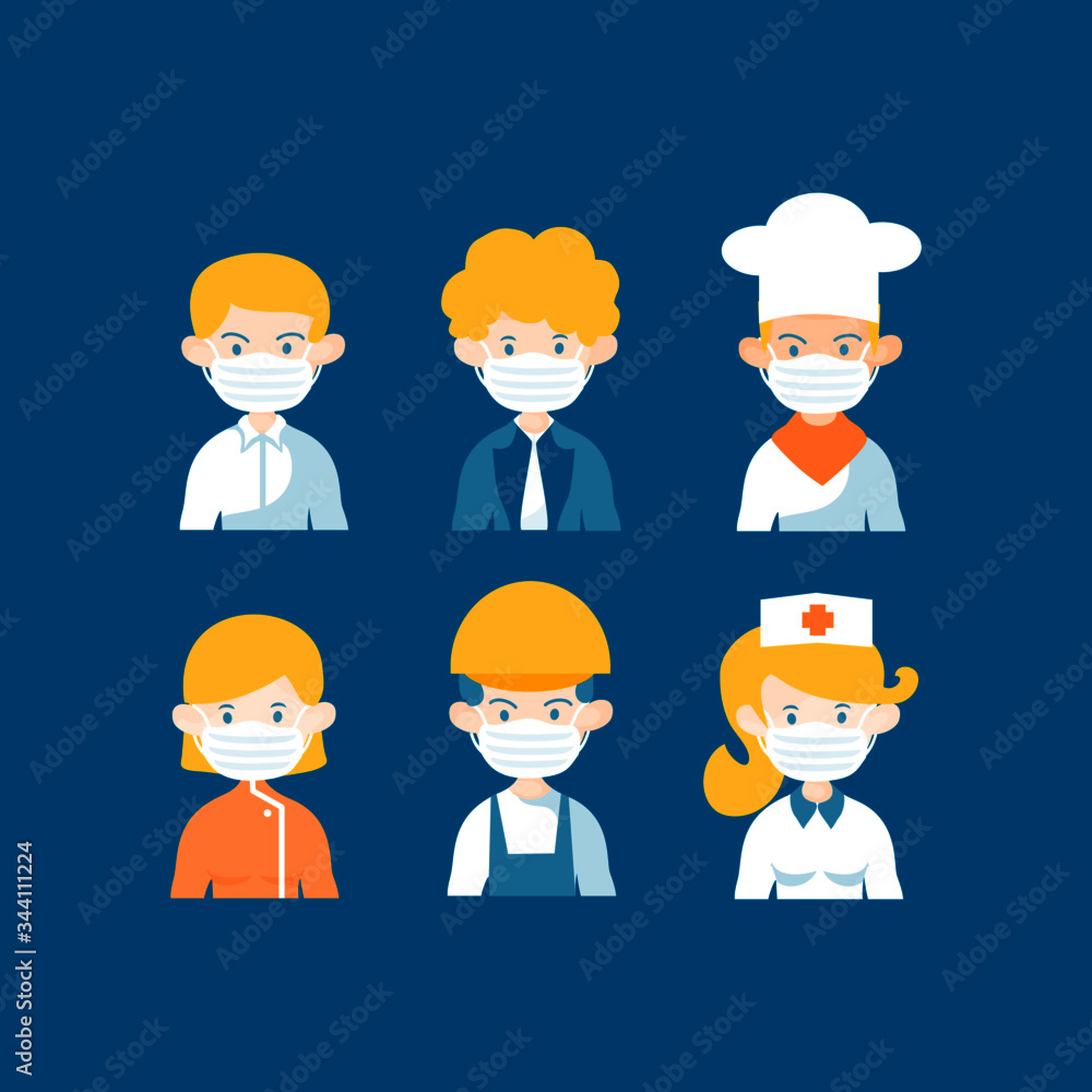 People cartoon set use medical mask to protect from virus number 3 flat design illustration People cartoon set use medical mask to protect from virus number 3 flat design illustration
