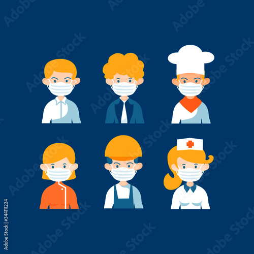 People cartoon set use medical mask to protect from virus number 3 flat design illustration