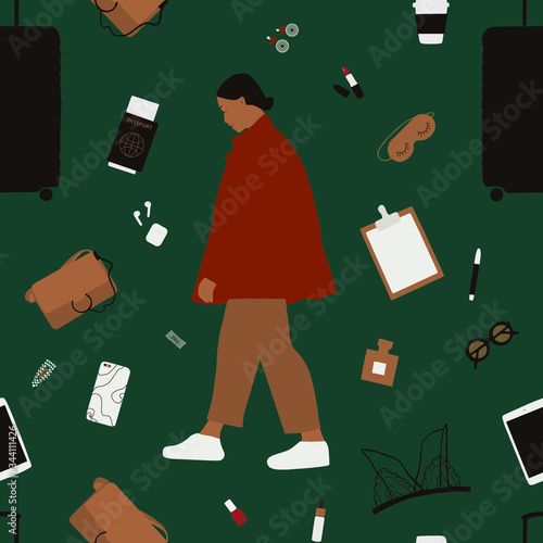 Travel blogger seamless pattern. Fashion background.