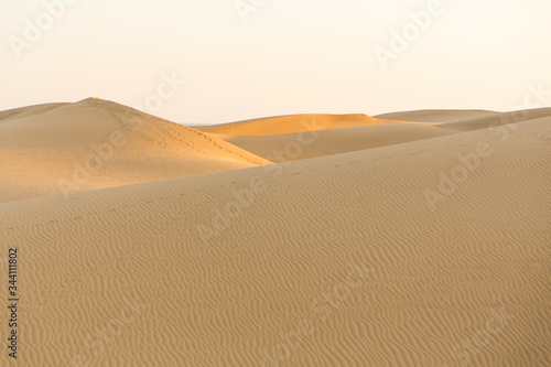 Gold desert in sunset. Canary Islands, Canaries. Grand Canary. Maspalomas, Resort Town