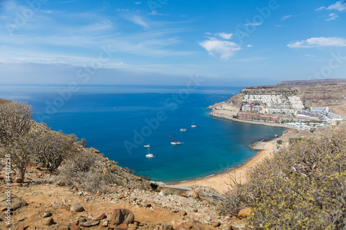 Beautiful view of a beach on Gran Canaria island. Magical beach view from above