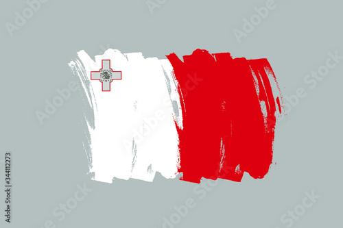 Flag of the Republic of Malta. Malta bicolor brush concept. Horizontal vector Illustration isolated on gray background.  