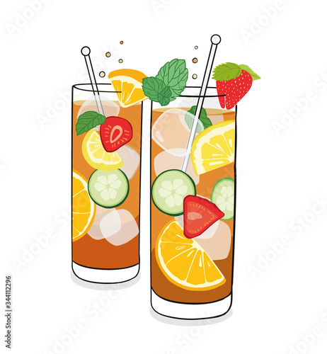 Pimms cup English summer drink, isolated hand drawn vector illustration