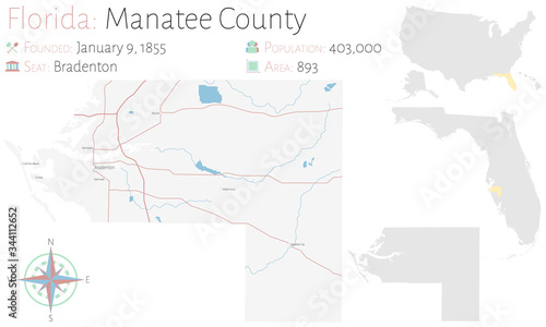 Large and detailed map of Manatee county in Florida  USA.