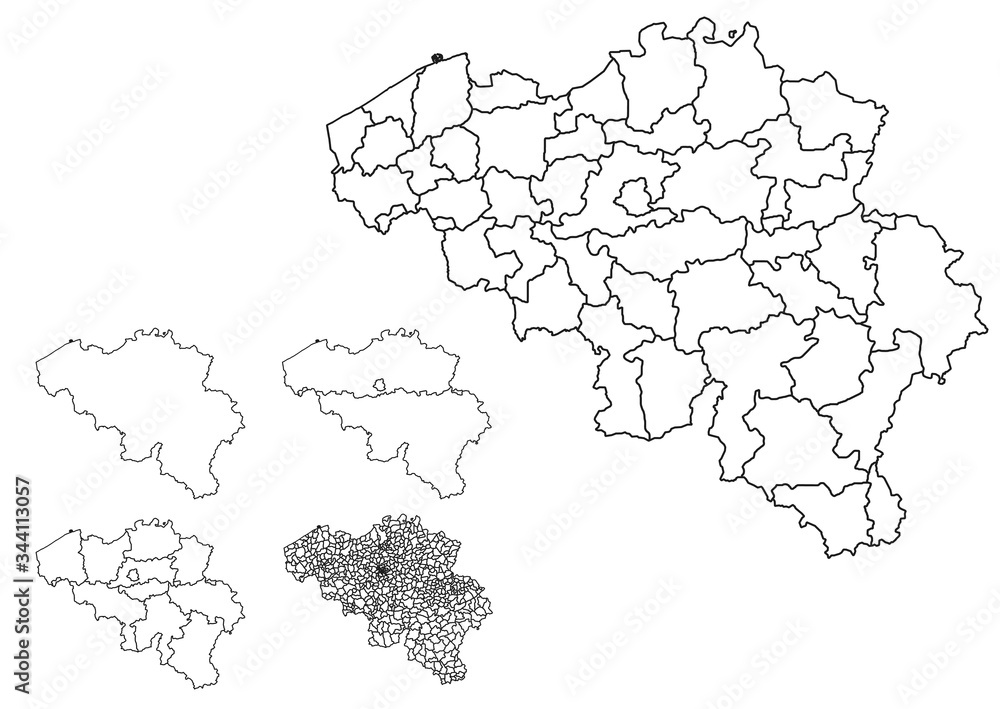 Belgium outline map administrative regions