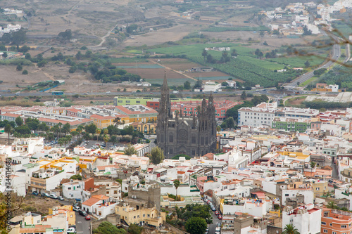 Landmarks of Grand Canary - historic town Arucas with impressive black cathedral. Canary islands of Spain © Rimgaudas