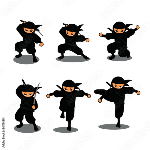 Cartoon black ninja action set number 1