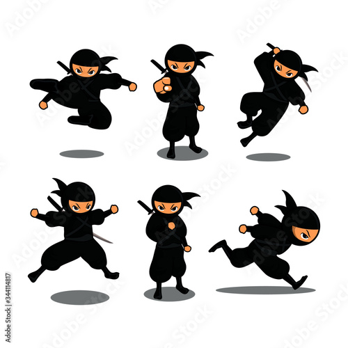 Cartoon black ninja action set number 2
