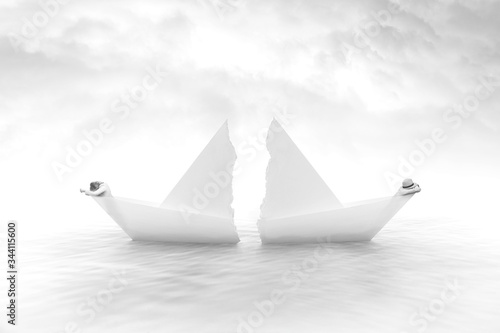 paper boat separation surreal concept