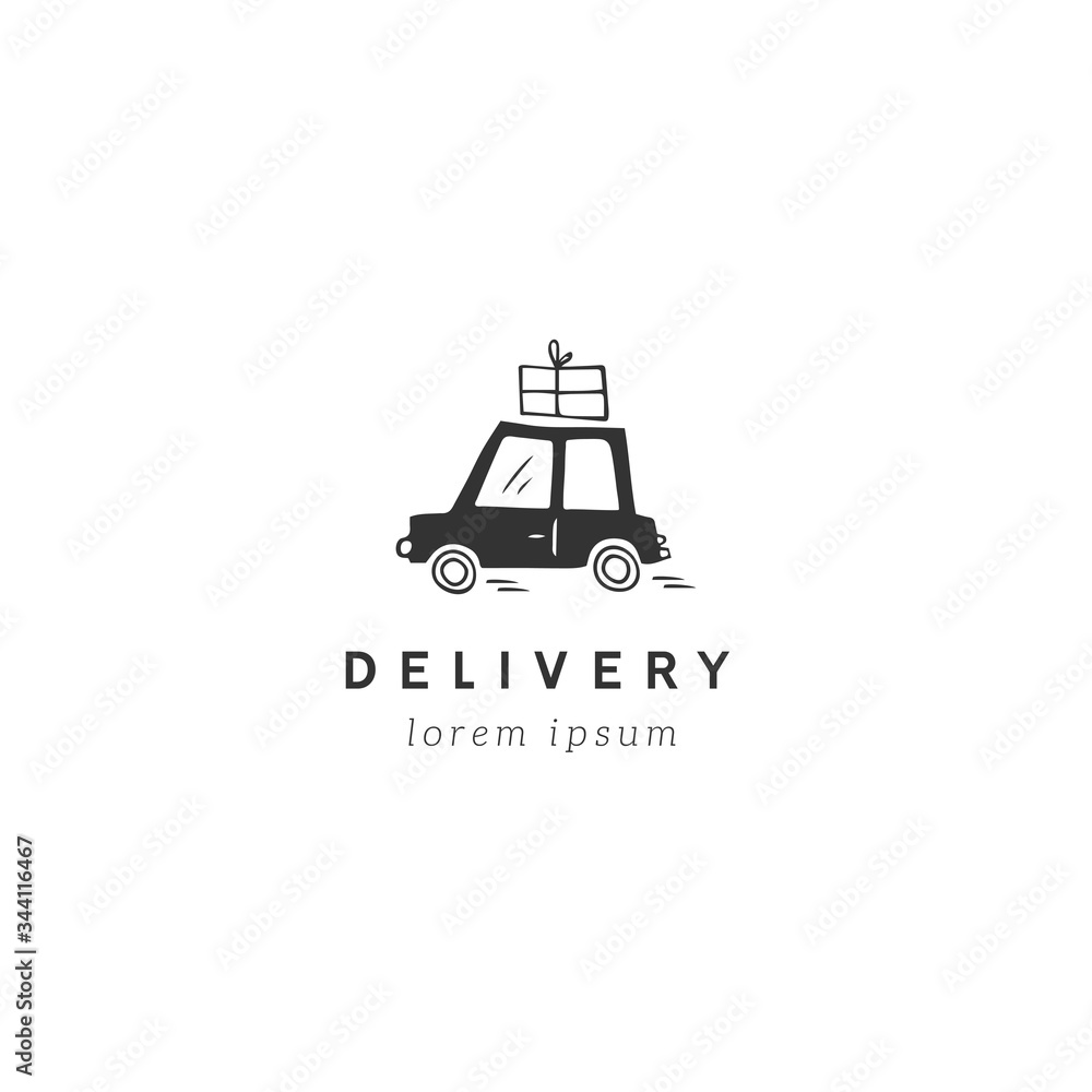 Fast delivery, express mail logo template with vector hand drawn car. Fast delivery, express mail logo template with vector hand drawn car.
