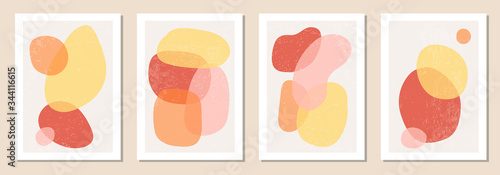 Set of minimal posters with abstract organic shapes composition in trendy contemporary collage style