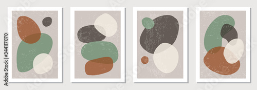 Set of minimal posters with abstract organic shapes composition in trendy contemporary collage style