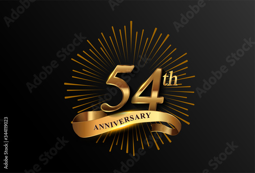 54th anniversary logotype with fireworks and golden ribbon, isolated on elegant background. vector anniversary for celebration, invitation card, and greeting card
