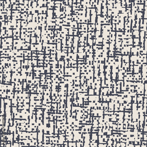 Abstract Hand-Drawn Indigo Textile Linen Tie Dye Weave Texture Vector Seamless Pattern. Organic Style Lines. Geo Farmhouse Tribal Spun Textile. Organic Abstract Linen Print. Rustic Craft Design