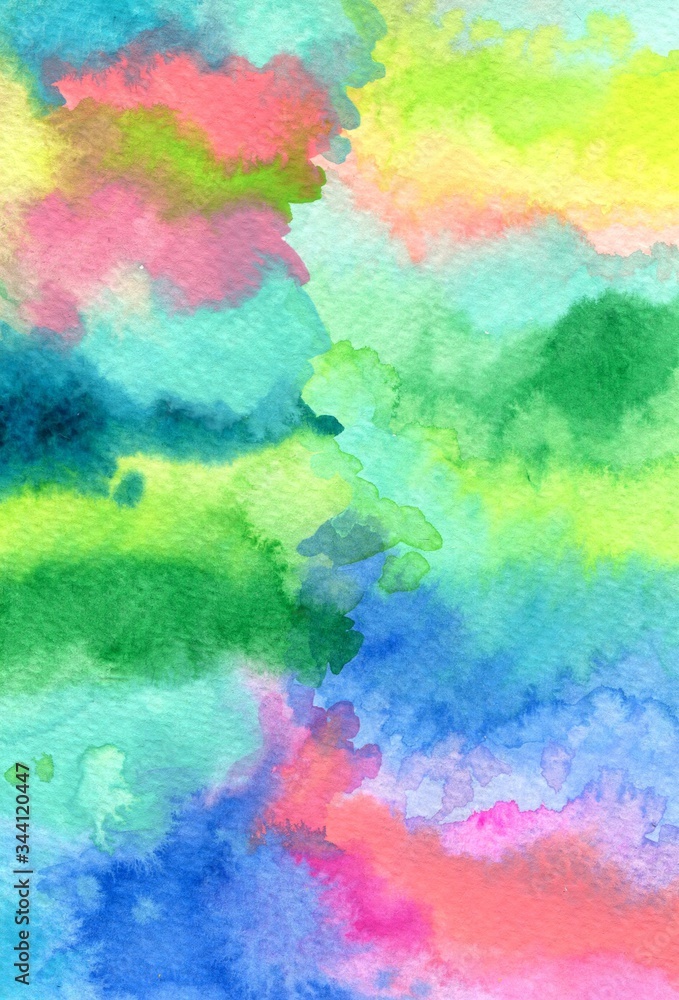 Watercolor background. Different colours. Cute illustration for the decor and design of posters, postcards, prints, stickers, invitations, textiles and stationery.