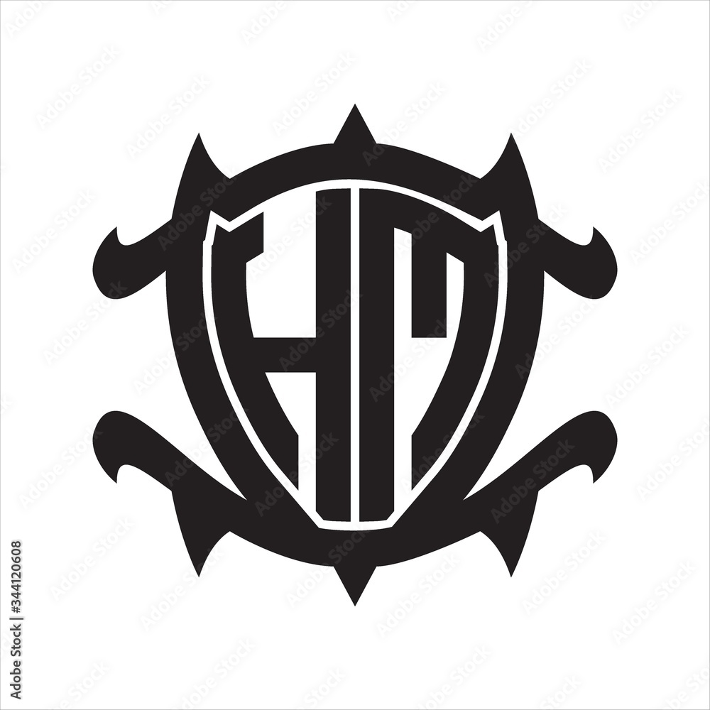 HM Logo monogram isolated with frame shield shape design template HM Logo monogram isolated with frame shield shape design template