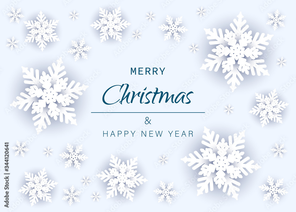 Merry christmas and happy new year snowflakes on white background. Greeting card, invitation, flyer vector