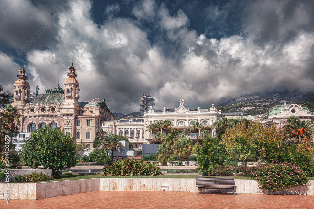 The rear of the Casino Monte Carlo seen from a park