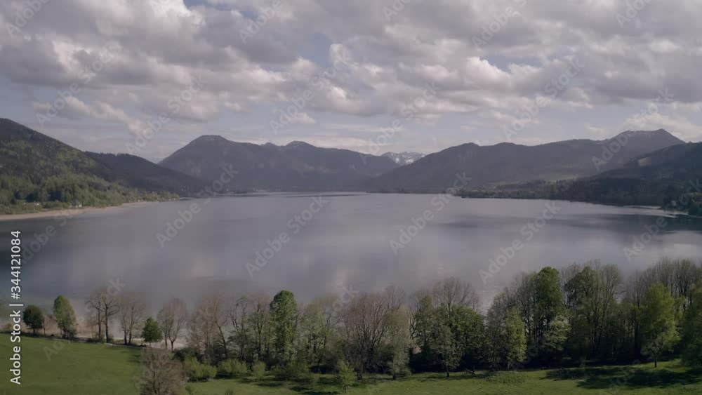 Lake Tegernsee in the Bavarian Alps. Aerial Drone 4K Flight. Spring Lake Tegernsee in the Bavarian Alps. Aerial Drone 4K Flight. Spring