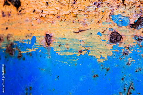 Background Blue rusty iron wall 