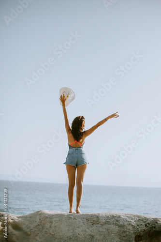 Young woman in bikini stand...